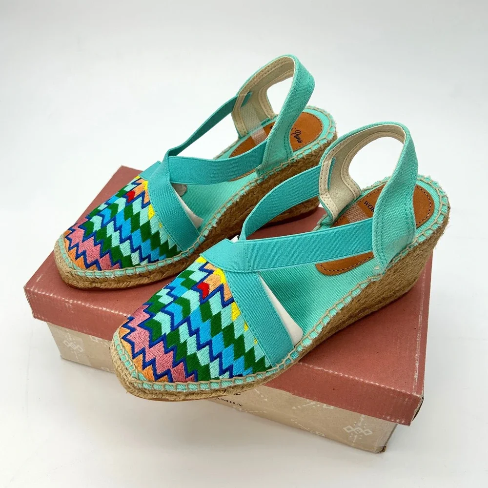 Espadrille Wedge Toni Pons Gardenia Womens Sz. 7.5 EU 38 Rainbow Embroidered NEW